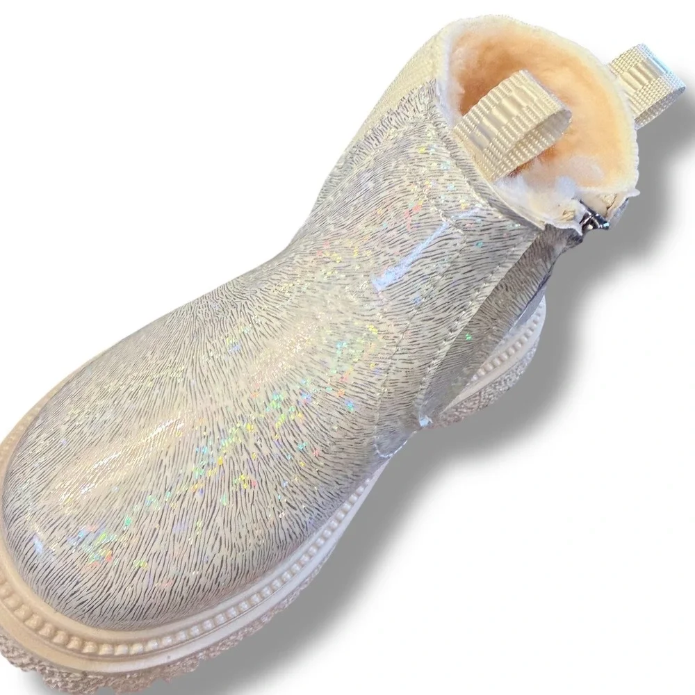 NIB Kids Girls Iridescent Glitter Winter Boots Side Zip Comfort Warm Sz 8